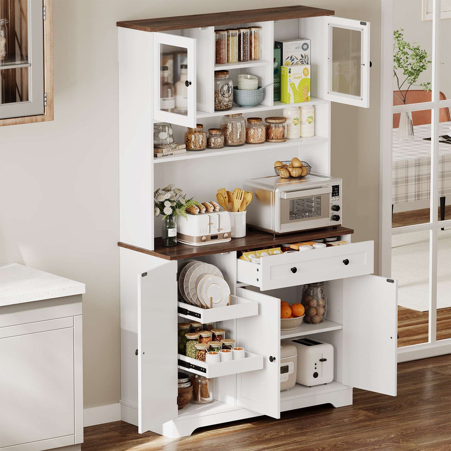 Hasuit | 71.6 Inch Tall Kitchen Pantry Storage Cabinet Modern Kitchen Hutch Cabinet with Doors and Shelves