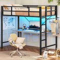 Hasuit | Twin Loft Bed with LED Lights Metal Loft Bed Twin Size with Full-Length Guardrail &Clothes Rack No Box Spring Needed