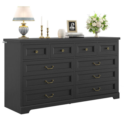 Hasuit | 55.1 Inch Wide Farmhouse 10 Drawer Dresser Rustic Wood Dressers Chest of Drawers Storage Cabinet for Bedroom Hallway