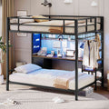Hasuit | Full Over Twin Bunk Bed with Desk Convertible Storage Shelf Metal Loft Bed with Led Lights & Charging Station Bunk Beds for Teens with Safety Guard & Stairs