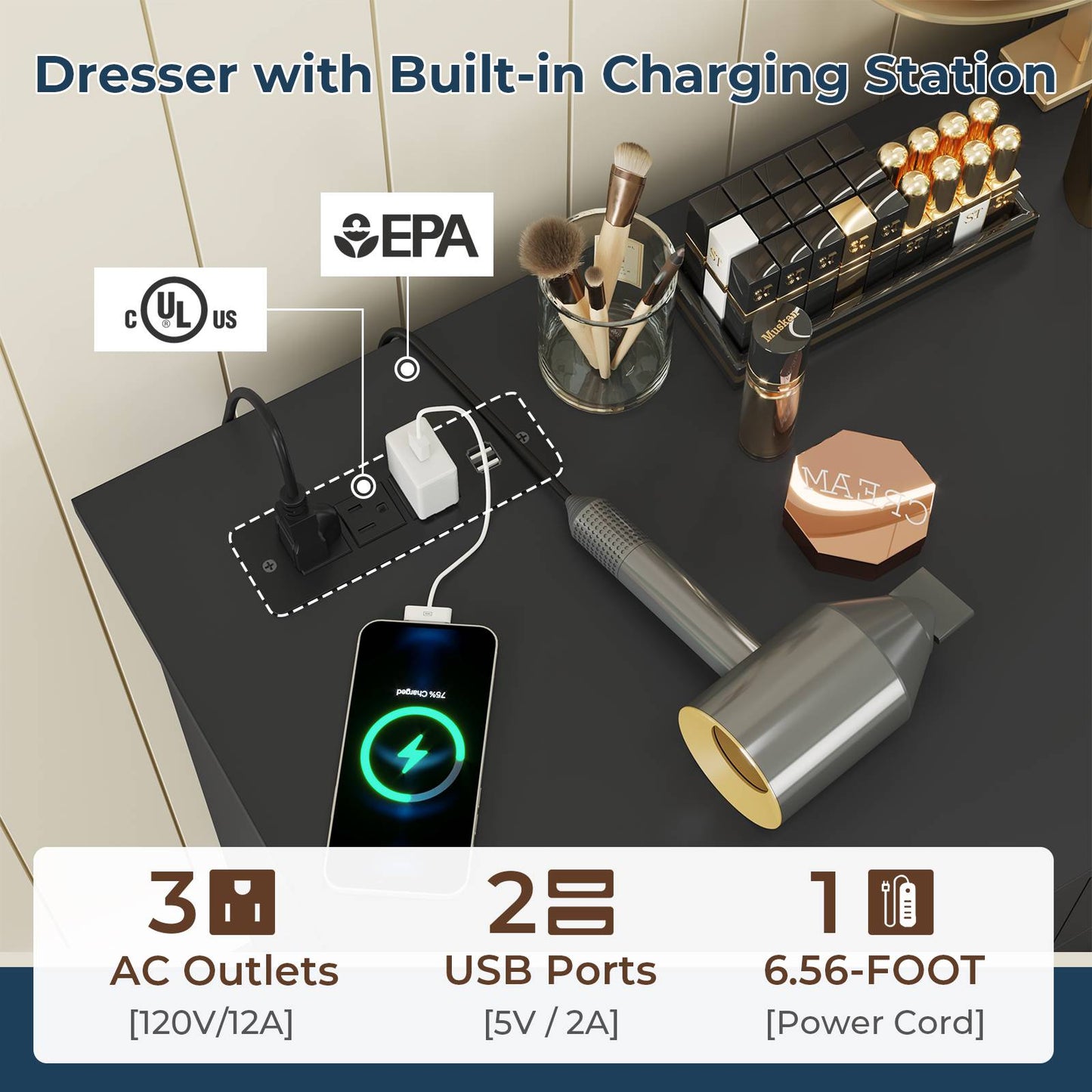 Hasuit | 55.1 Inch Wide 10 Drawer Dresser Large Chest of Drawers with Charging Station Wide Storage Clothes Closet Organizer