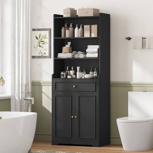 Hasuit | 73 Inch Tall Bookshelves with Doors and Drawer & Shelves Bookcase with Storage Floor Standing 7 Shelf Display Cabinet