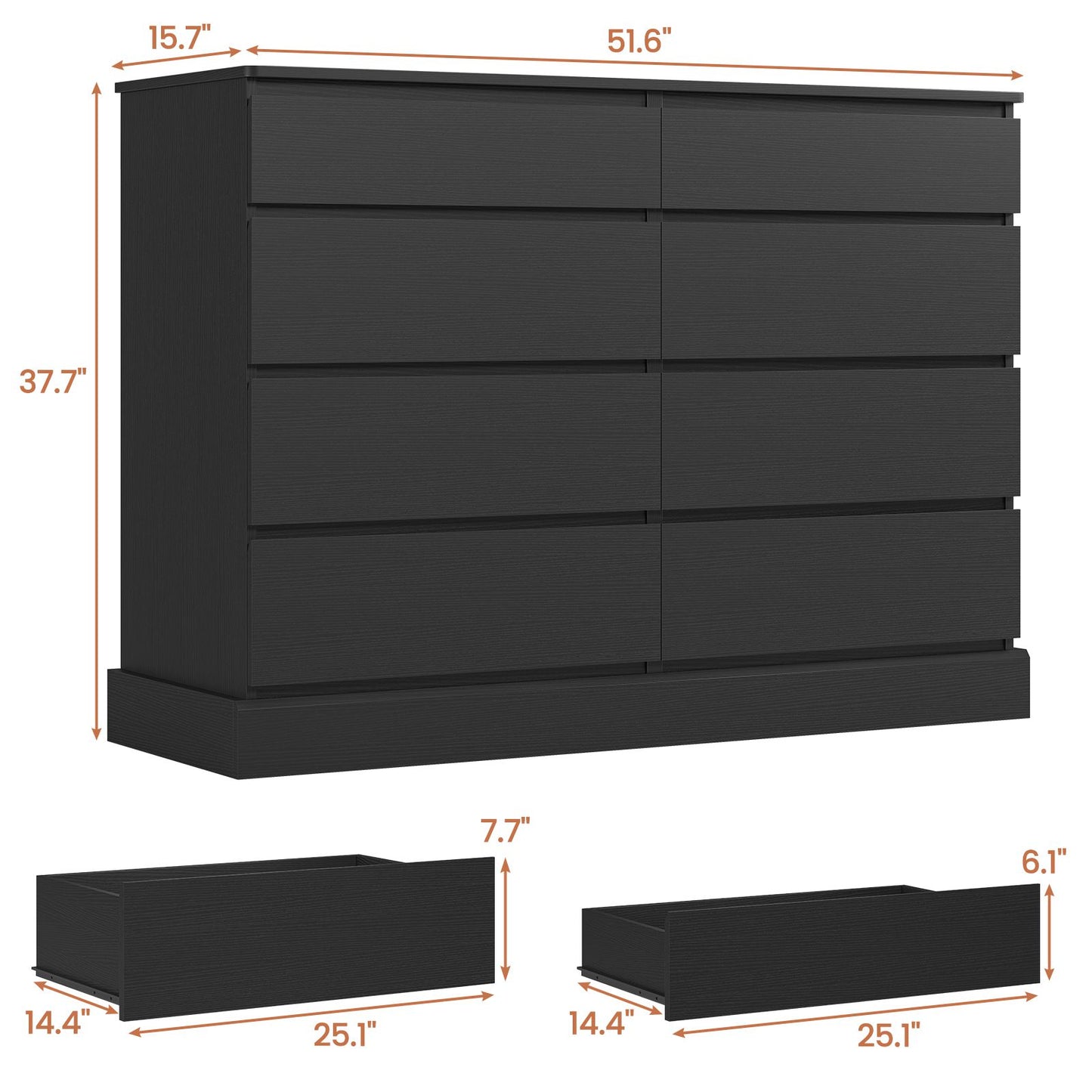 Hasuit | 51.5 Inch Wide Dresser for Bedroom Long Dresser with 8 Drawers Wooden Dressers Chest Large Capacity Clothing Storage Cabinet