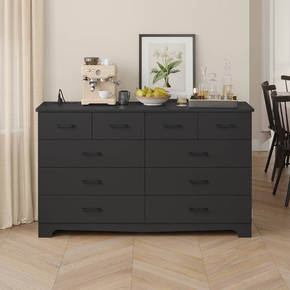 Hasuit | 55.1 Inch Wide 10 Drawer Dresser Large Chest of Drawers with Charging Station Wide Storage Clothes Closet Organizer