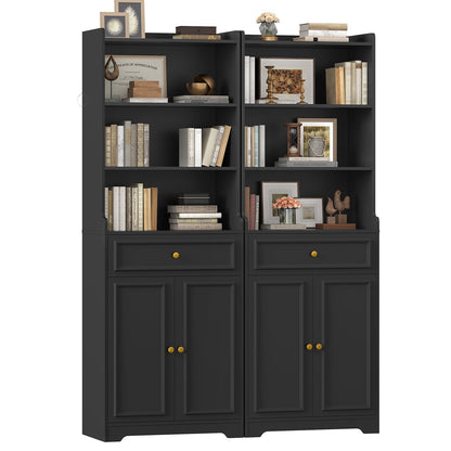 Hasuit | 73 Inch Tall Bookshelves with Doors and Drawer & Shelves Bookcase with Storage Floor Standing 7 Shelf Display Cabinet