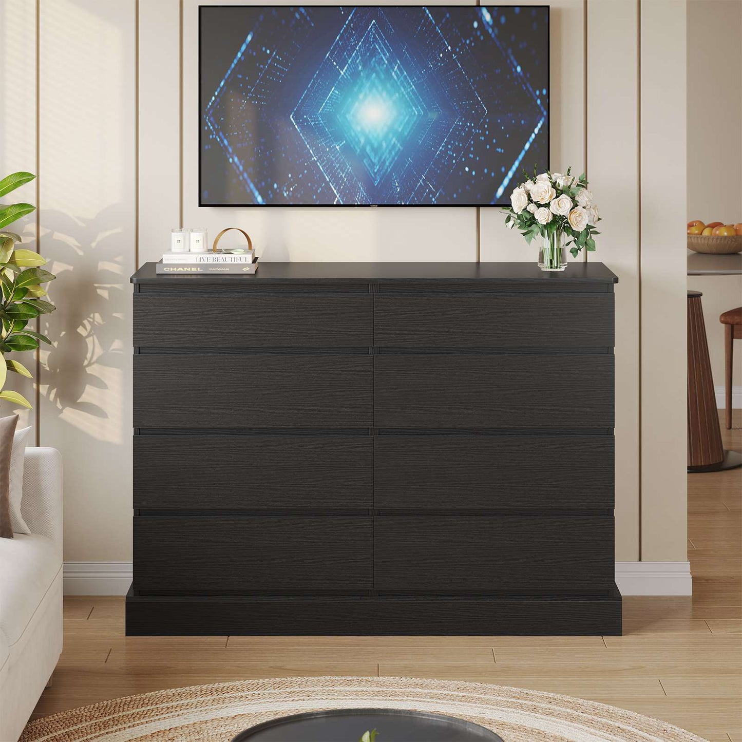 Hasuit | 51.5 Inch Wide Dresser for Bedroom Long Dresser with 8 Drawers Wooden Dressers Chest Large Capacity Clothing Storage Cabinet