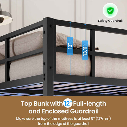 Hasuit | Full Over Twin Bunk Bed with Desk Convertible Storage Shelf Metal Loft Bed with Led Lights & Charging Station Bunk Beds for Teens with Safety Guard & Stairs