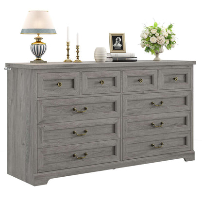 Hasuit | 55.1 Inch Wide Farmhouse 10 Drawer Dresser Rustic Wood Dressers Chest of Drawers Storage Cabinet for Bedroom Hallway