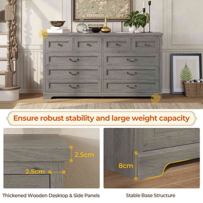 Hasuit | 55.1 Inch Wide Farmhouse 10 Drawer Dresser Rustic Wood Dressers Chest of Drawers Storage Cabinet for Bedroom Hallway