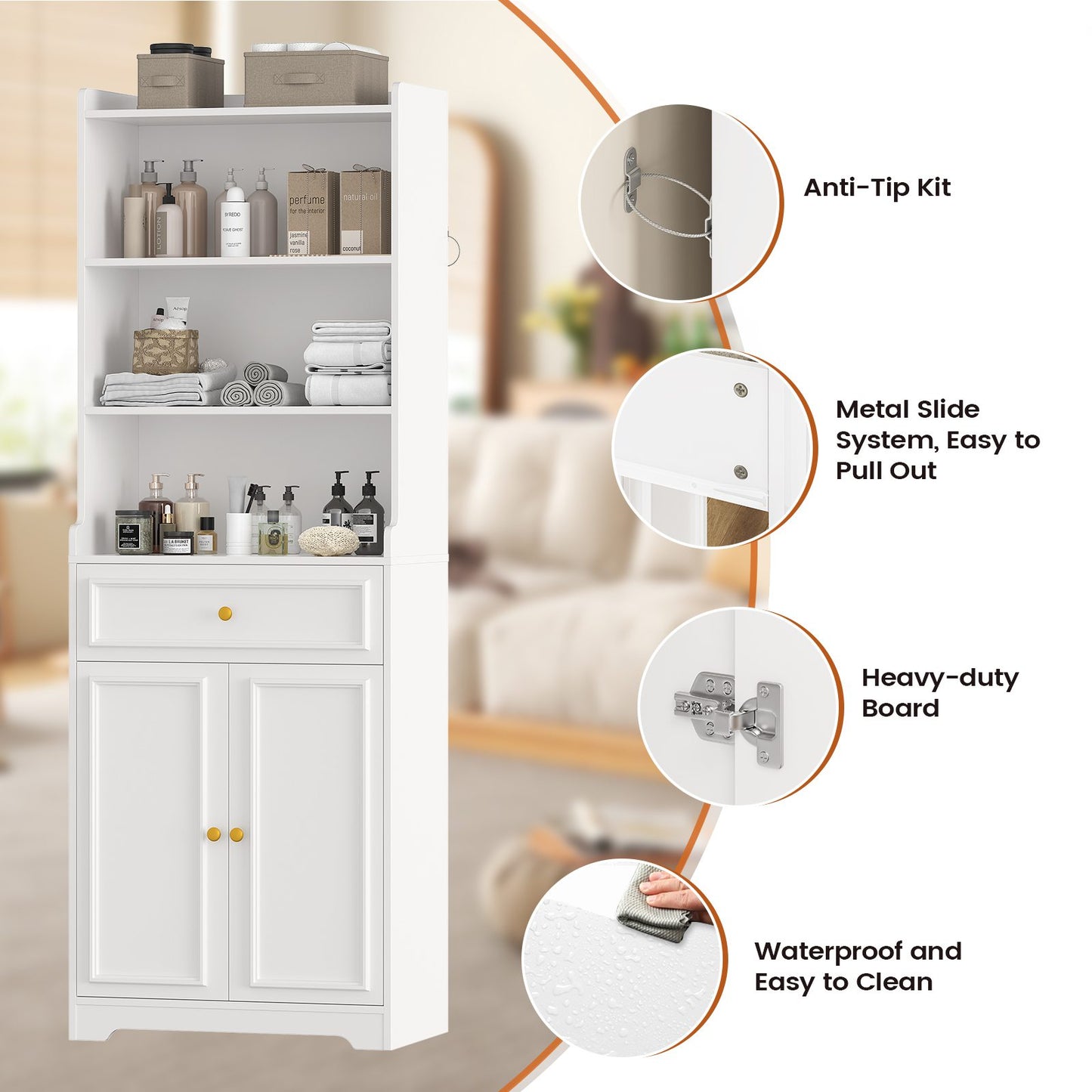 Hasuit | 73 Inch Tall Bookshelves with Doors and Drawer & Shelves Bookcase with Storage Floor Standing 7 Shelf Display Cabinet