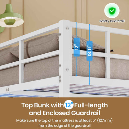 Hasuit | Full Over Twin Bunk Bed with Desk Convertible Storage Shelf Metal Loft Bed with Led Lights & Charging Station Bunk Beds for Teens with Safety Guard & Stairs