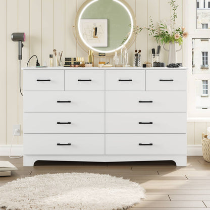 Hasuit | 55.1 Inch Wide 10 Drawer Dresser Large Chest of Drawers with Charging Station Wide Storage Clothes Closet Organizer