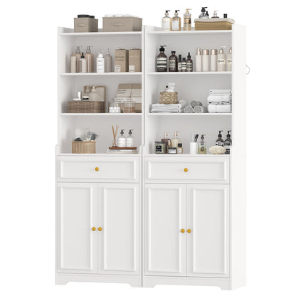 Hasuit | 73 Inch Tall Bookshelves with Doors and Drawer & Shelves Bookcase with Storage Floor Standing 7 Shelf Display Cabinet
