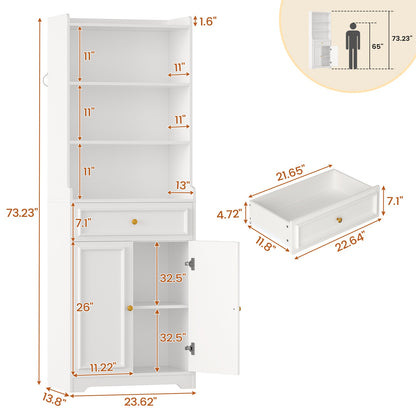 Hasuit | 73 Inch Tall Bookshelves with Doors and Drawer & Shelves Bookcase with Storage Floor Standing 7 Shelf Display Cabinet