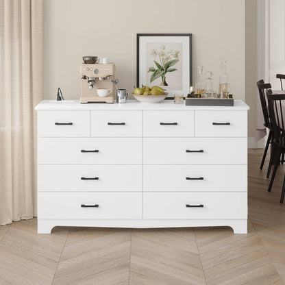 Hasuit | 55.1 Inch Wide 10 Drawer Dresser Large Chest of Drawers with Charging Station Wide Storage Clothes Closet Organizer