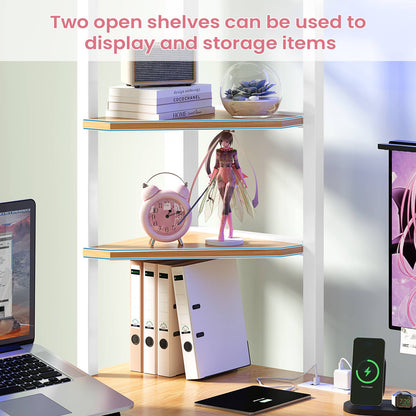 Hasuit | Twin Size Loft Bed with Desk U-Shaped Heavy Duty Metal Frame & Built-in Charging Station Safety Guardrails and Open Shelves