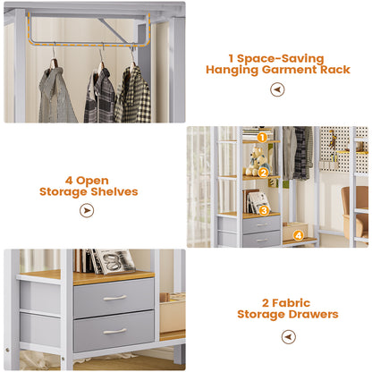 Hasuit | Loft Bed Twin Size with Desk and Charging Station Metal Twin Loft Bed with LED Lights 4 Storage Shelves and Safety Guard