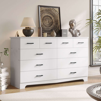 Hasuit | 55.1 Inch Wide 10 Drawer Dresser Large Chest of Drawers with Charging Station Wide Storage Clothes Closet Organizer