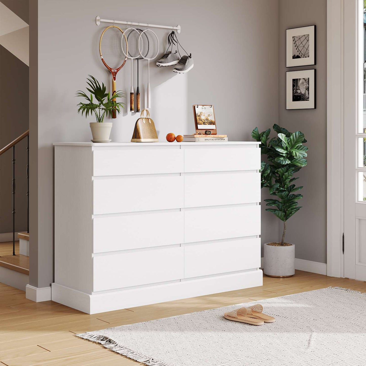 Hasuit | 51.5 Inch Wide Dresser for Bedroom Long Dresser with 8 Drawers Wooden Dressers Chest Large Capacity Clothing Storage Cabinet