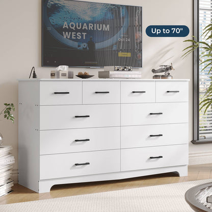 Hasuit | 55.1 Inch Wide 10 Drawer Dresser Large Chest of Drawers with Charging Station Wide Storage Clothes Closet Organizer