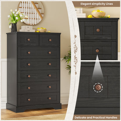 Hasuit | 51.4 Inch Tall Dresser Farmhouse 7 Drawers Dresser with Hand Carved Panel Dressers Chest of Drawers Large Wood Closet Storage Organizers