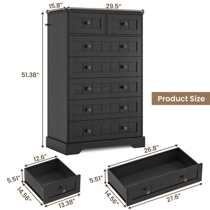 Hasuit | 51.4 Inch Tall Dresser Farmhouse 7 Drawers Dresser with Hand Carved Panel Dressers Chest of Drawers Large Wood Closet Storage Organizers