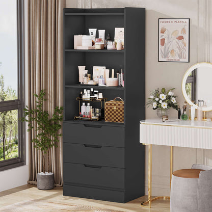 Hasuit | 73 Inch Bookshelf with Drawers Tall Bookcase with 3 Drawers and 3 Open Shelves Wood Bookshelf with Anti-Tipping Kits