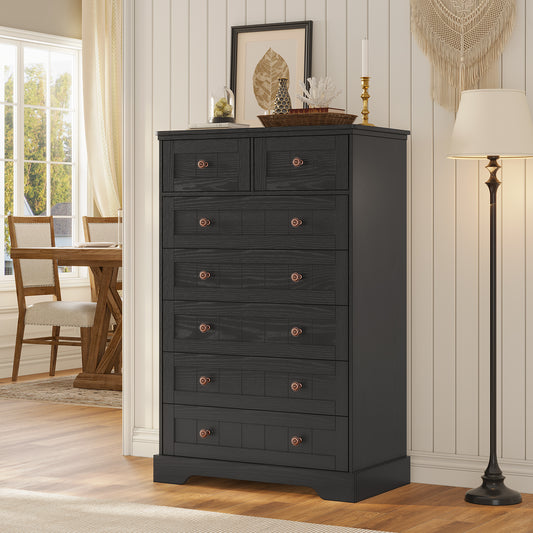 Hasuit | 51.4 Inch Tall Dresser Farmhouse 7 Drawers Dresser with Hand Carved Panel Dressers Chest of Drawers Large Wood Closet Storage Organizers