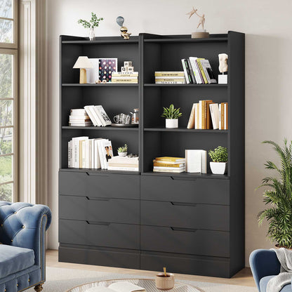 Hasuit | 73 Inch Bookshelf with Drawers Tall Bookcase with 3 Drawers and 3 Open Shelves Wood Bookshelf with Anti-Tipping Kits