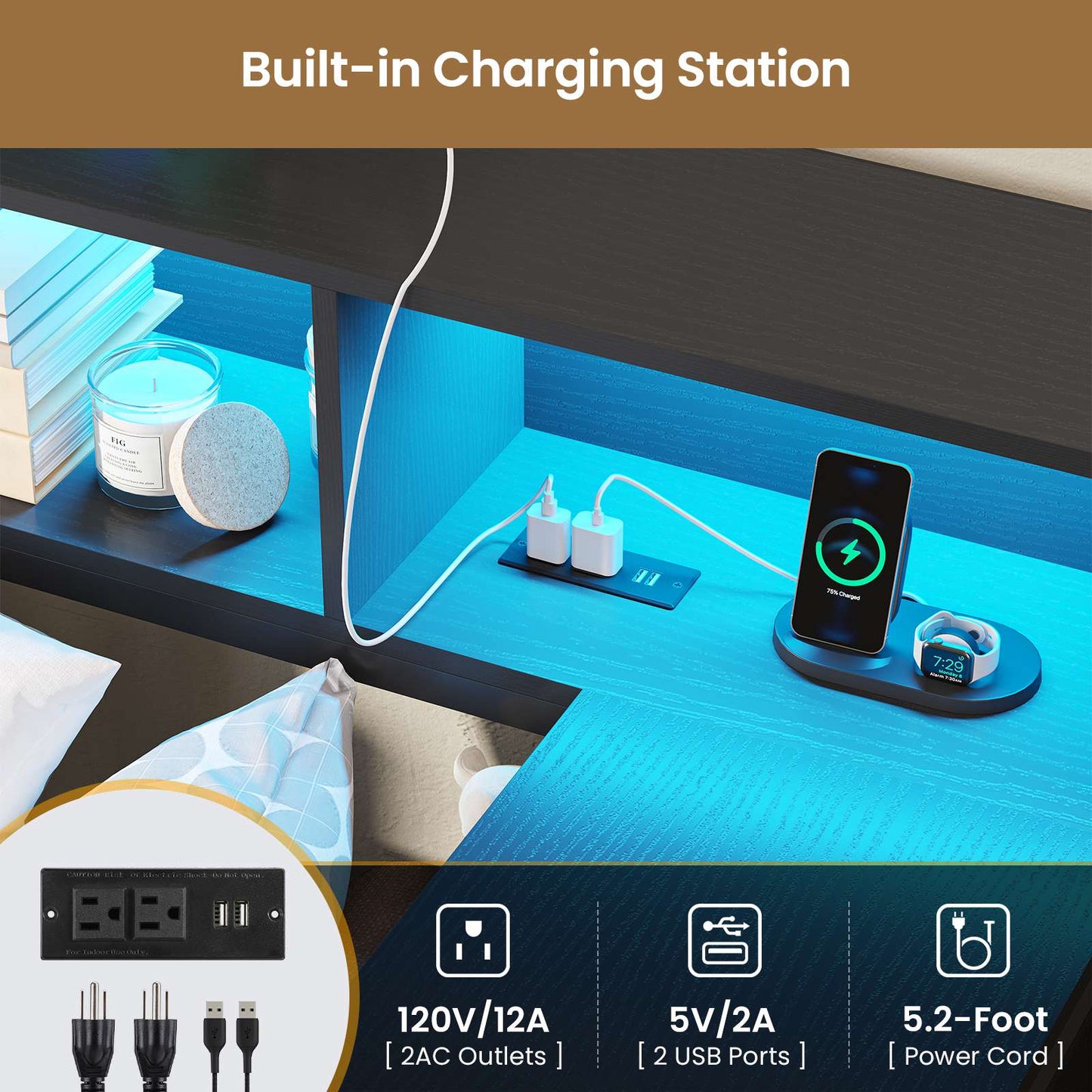 Hasuit | Twin Corner Bed with Desk and Storage Bookcase Daybed with Charging Station and LED Light Modern Teenagers Bedframe