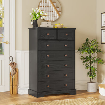 Hasuit | 51.4 Inch Tall Dresser Farmhouse 7 Drawers Dresser with Hand Carved Panel Dressers Chest of Drawers Large Wood Closet Storage Organizers