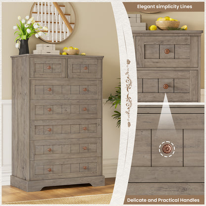 Hasuit | 51.4 Inch Tall Dresser Farmhouse 7 Drawers Dresser with Hand Carved Panel Dressers Chest of Drawers Large Wood Closet Storage Organizers