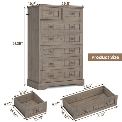 Hasuit | 51.4 Inch Tall Dresser Farmhouse 7 Drawers Dresser with Hand Carved Panel Dressers Chest of Drawers Large Wood Closet Storage Organizers
