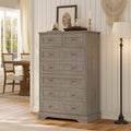 Hasuit | 51.4 Inch Tall Dresser Farmhouse 7 Drawers Dresser with Hand Carved Panel Dressers Chest of Drawers Large Wood Closet Storage Organizers