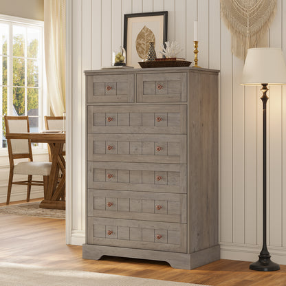 Hasuit | 51.4 Inch Tall Dresser Farmhouse 7 Drawers Dresser with Hand Carved Panel Dressers Chest of Drawers Large Wood Closet Storage Organizers