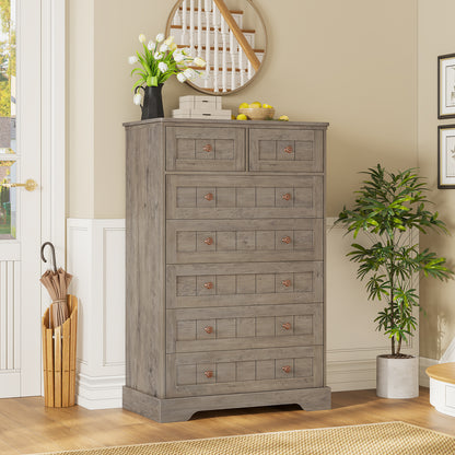 Hasuit | 51.4 Inch Tall Dresser Farmhouse 7 Drawers Dresser with Hand Carved Panel Dressers Chest of Drawers Large Wood Closet Storage Organizers