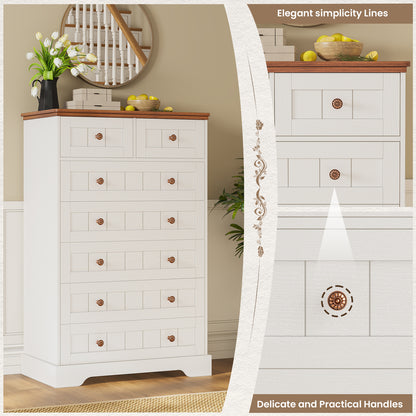 Hasuit | 51.4 Inch Tall Dresser Farmhouse 7 Drawers Dresser with Hand Carved Panel Dressers Chest of Drawers Large Wood Closet Storage Organizers