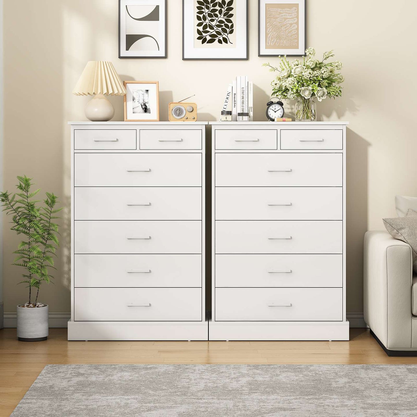 Hasuit | 44.5 Inch Tall Dresser 7 Drawer Dresser with Sturdy Base Wood Storage Tower Clothes Organizer Large Storage Cabinet