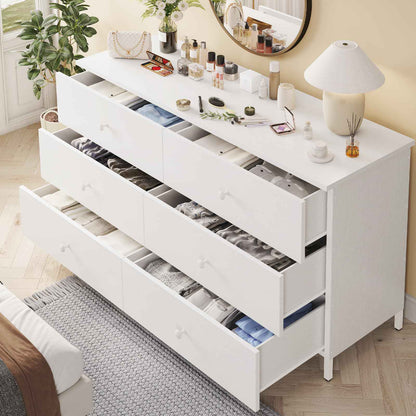 Hasuit | 47.3 Inch Double Dresser Wooden Dressers with Heavy Sturdy Steel Frame Large Capacity Storage Chest of 6 Drawers