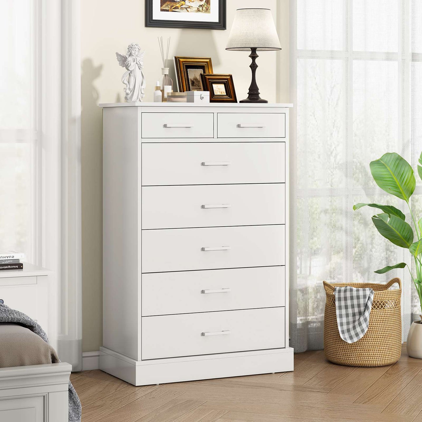 Hasuit | 44.5 Inch Tall Dresser 7 Drawer Dresser with Sturdy Base Wood Storage Tower Clothes Organizer Large Storage Cabinet