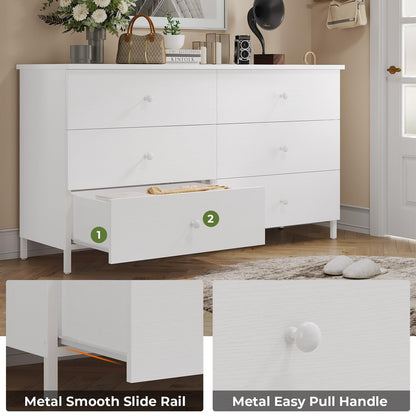 Hasuit | 47.3 Inch Double Dresser Wooden Dressers with Heavy Sturdy Steel Frame Large Capacity Storage Chest of 6 Drawers