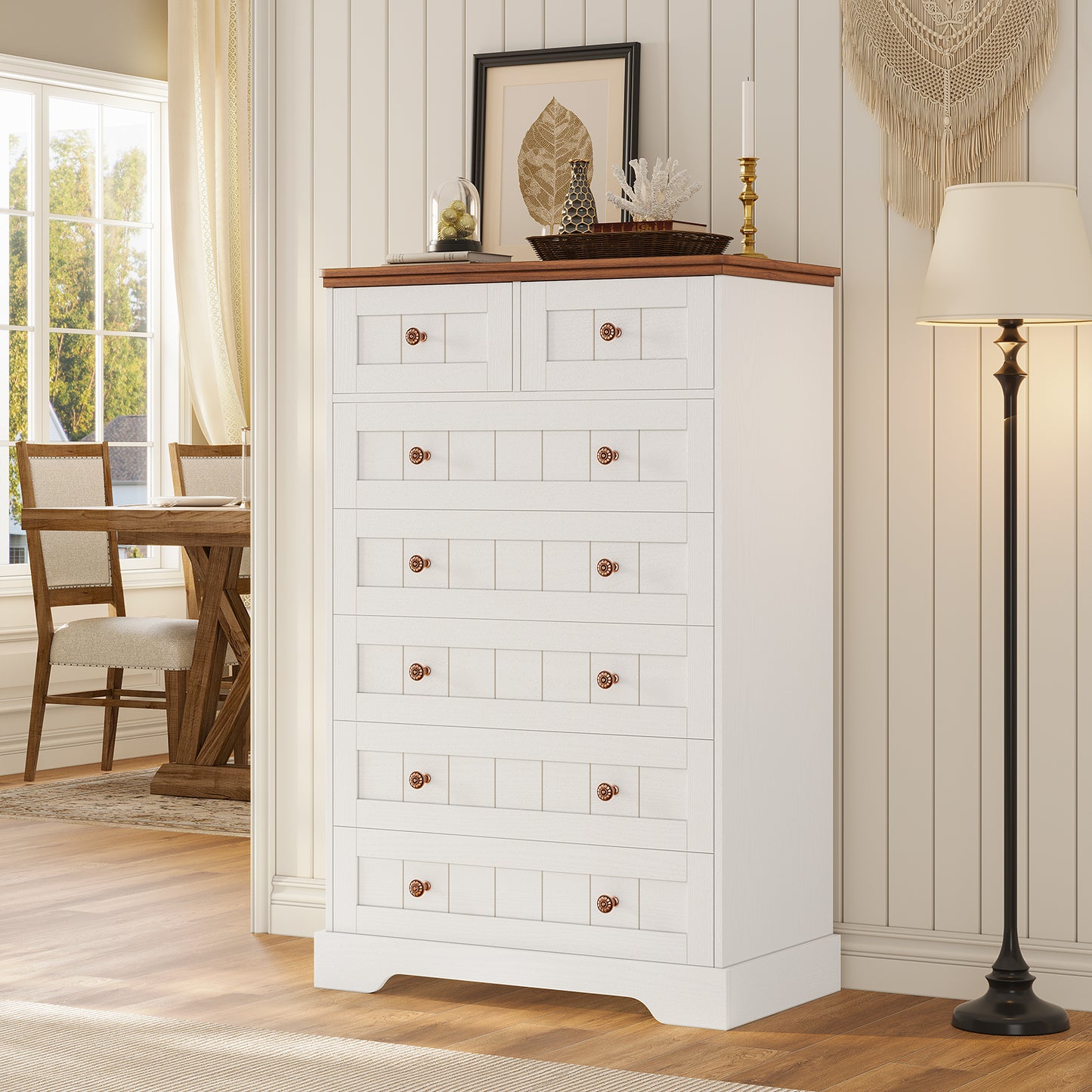 Hasuit | 51.4 Inch Tall Dresser Farmhouse 7 Drawers Dresser with Hand Carved Panel Dressers Chest of Drawers Large Wood Closet Storage Organizers