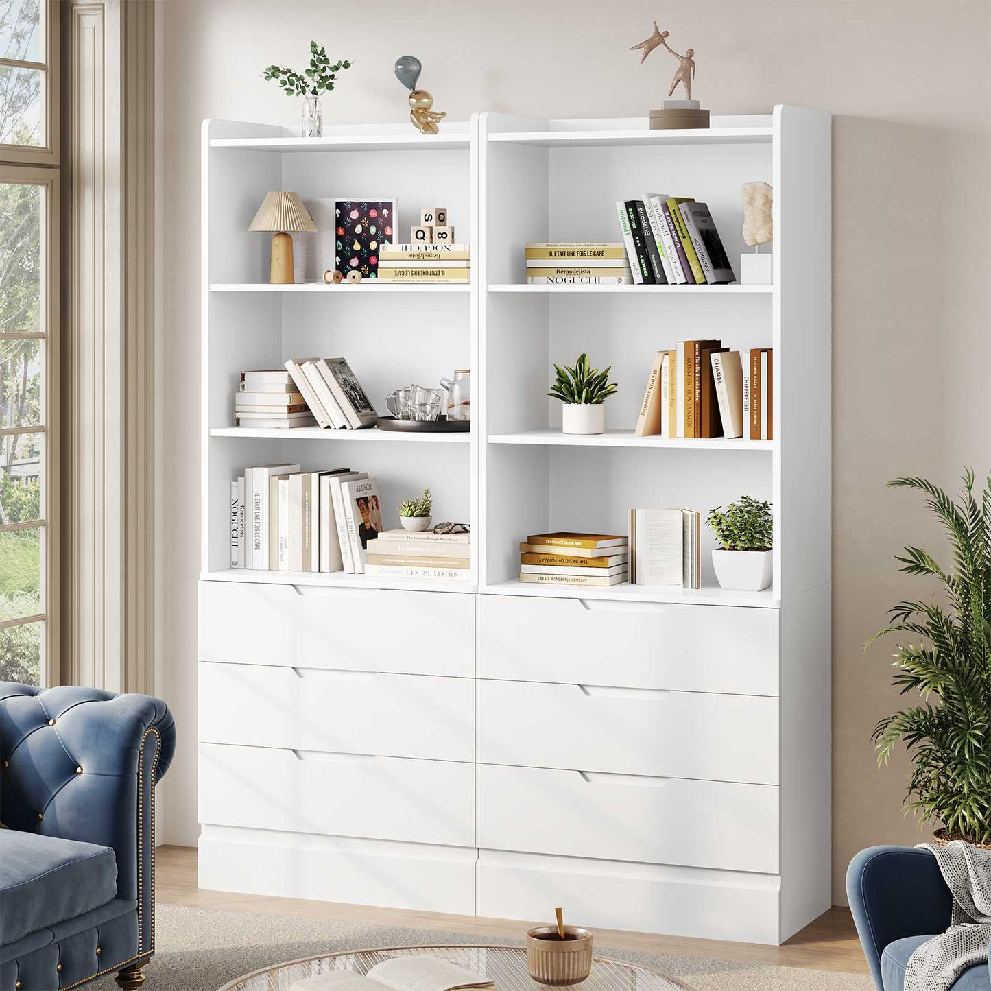 Hasuit | 73 Inch Bookshelf with Drawers Tall Bookcase with 3 Drawers and 3 Open Shelves Wood Bookshelf with Anti-Tipping Kits