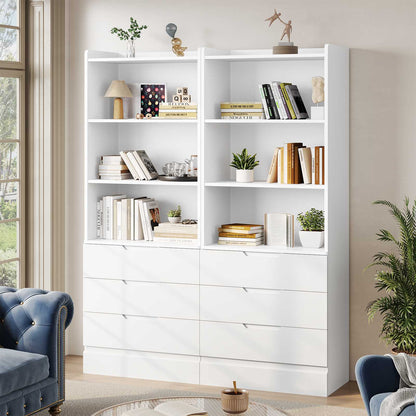 Hasuit | 73 Inch Bookshelf with Drawers Tall Bookcase with 3 Drawers and 3 Open Shelves Wood Bookshelf with Anti-Tipping Kits