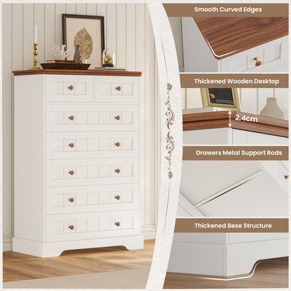 Hasuit | 51.4 Inch Tall Dresser Farmhouse 7 Drawers Dresser with Hand Carved Panel Dressers Chest of Drawers Large Wood Closet Storage Organizers