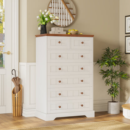 Hasuit | 51.4 Inch Tall Dresser Farmhouse 7 Drawers Dresser with Hand Carved Panel Dressers Chest of Drawers Large Wood Closet Storage Organizers