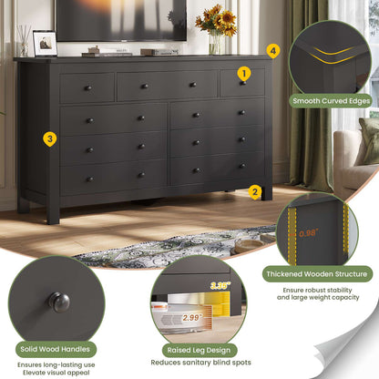 Hasuit | 55.1 Inch Dresser with 9 Drawers Modern Long Dressers with Large Capacity Storage Organizer Cabinet Wide Dresser White