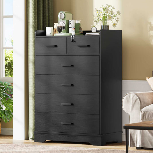 Hasuit | 26.6 Inch Dresser Wooden Storage Chest of 6 Drawers Vertical Large Capacity Clothing Storage Organizer Tall Dressers