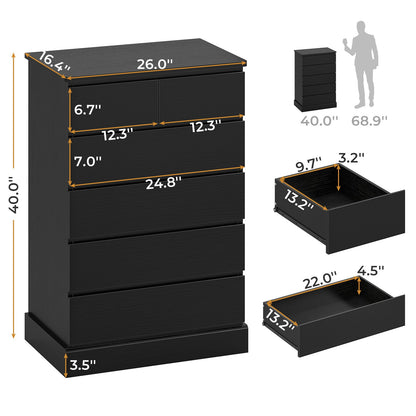 Hasuit | 40 Inch Dresser with 6 Drawer Tall Chest of Drawers Storage Organizer for Closet Modern Clothes Storage Tower