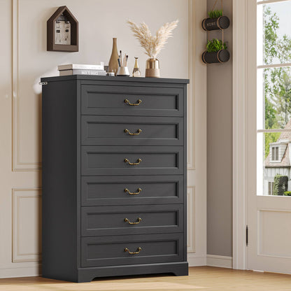 Hasuit | 51.3 Inch Farmhouse 6 Drawers Dresser Tall Wood Dressers Rustic Storage Cabinet Organizer Grey Dresser for Bedroom Hallway